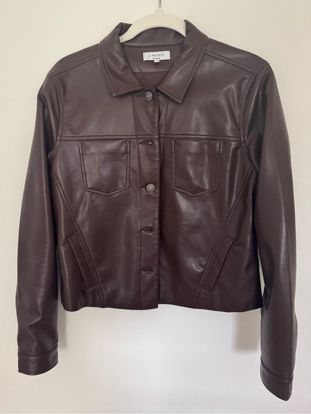 Society Dark Brown Faux Leather Button-Up Jacket